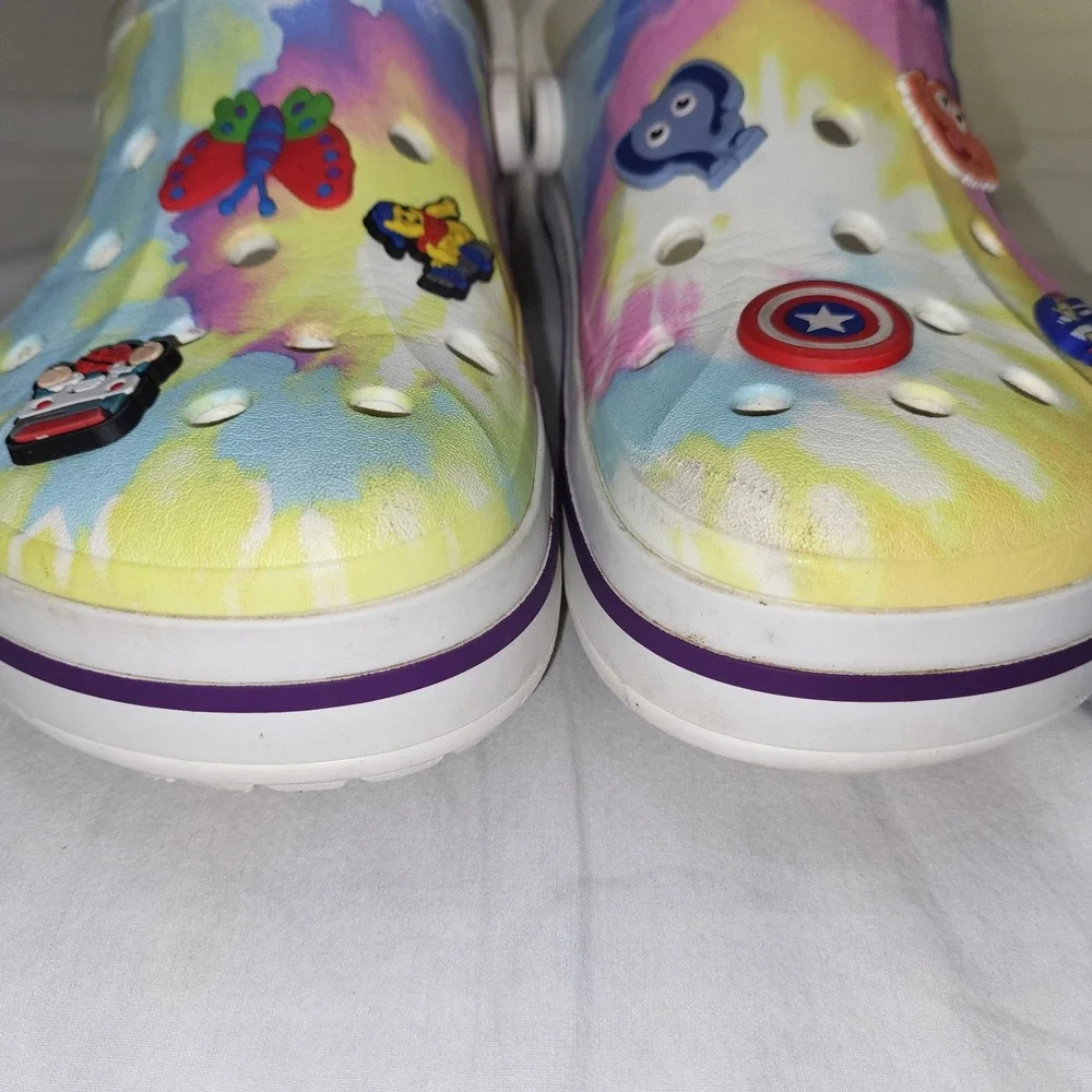 Crocs Crocband Clogs Tie Dye Multi Color Pastel Jibbitz Charms Mens 10 Womens 12
